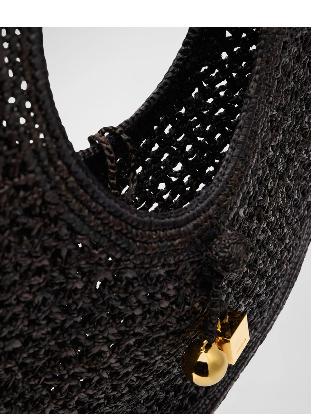 Jacquemus Black Woven Round Tote with Gold Charms - Picture 7 of 11